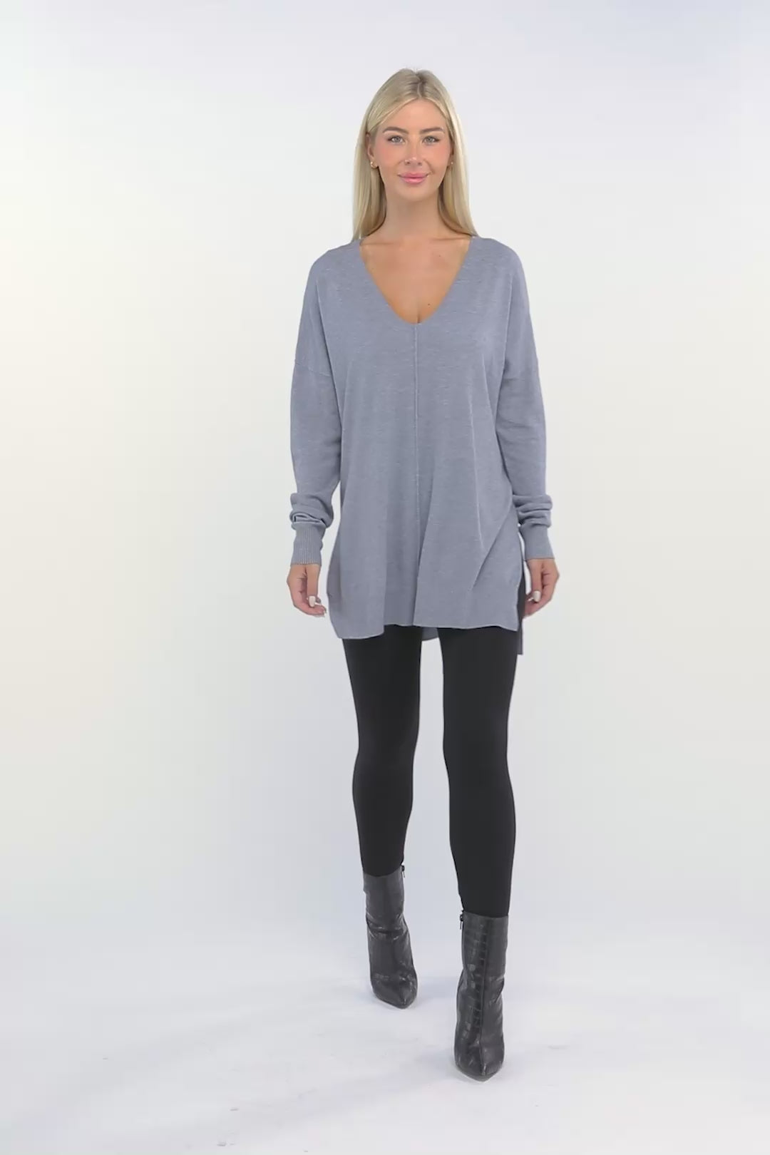Zenana Hi-Low Hem Front Seam Sweater