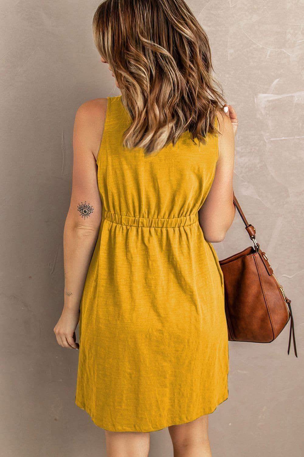 Rachel Sleeveless Button Down Mini Magic Dress - SwagglyLife Home & Fashion