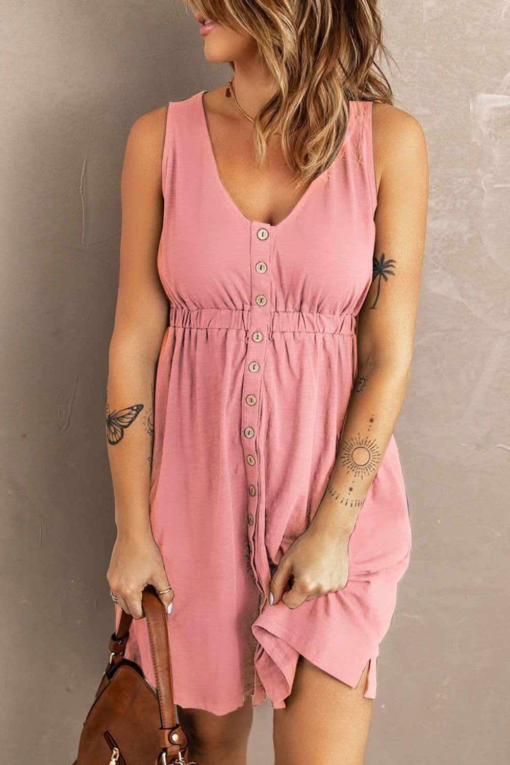 Rachel Sleeveless Button Down Mini Magic Dress - SwagglyLife Home & Fashion