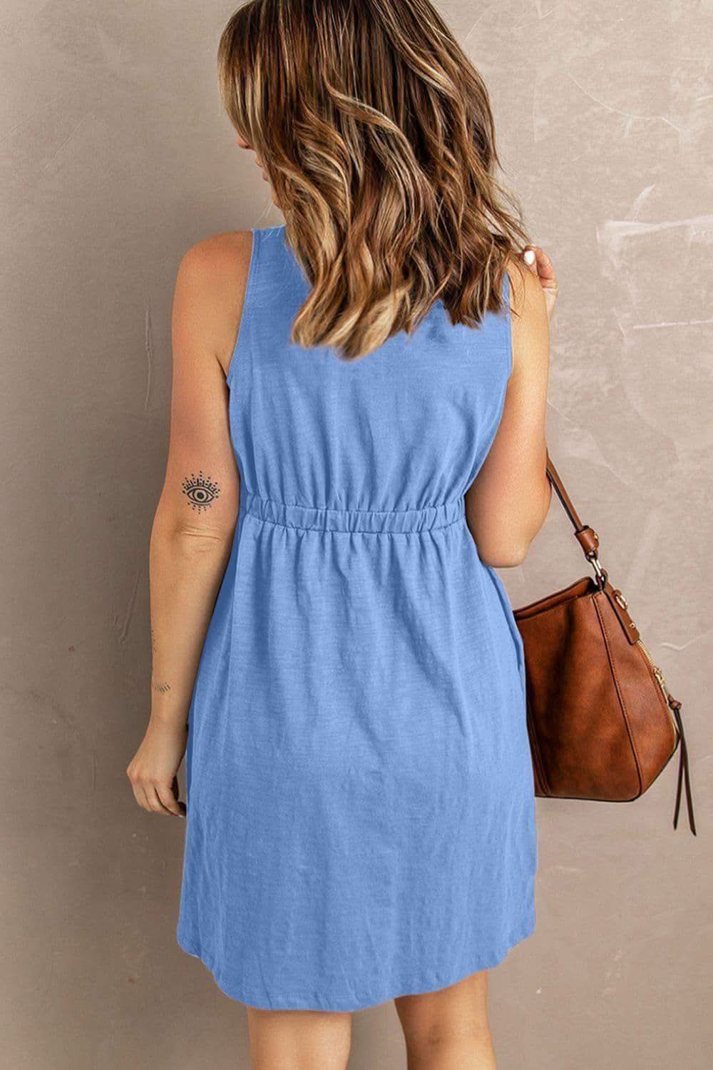 Rachel Sleeveless Button Down Mini Magic Dress - SwagglyLife Home & Fashion