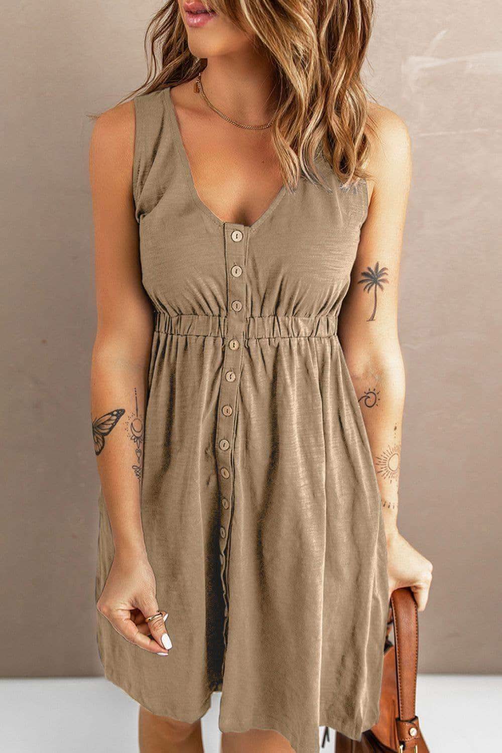 Rachel Sleeveless Button Down Mini Magic Dress - SwagglyLife Home & Fashion