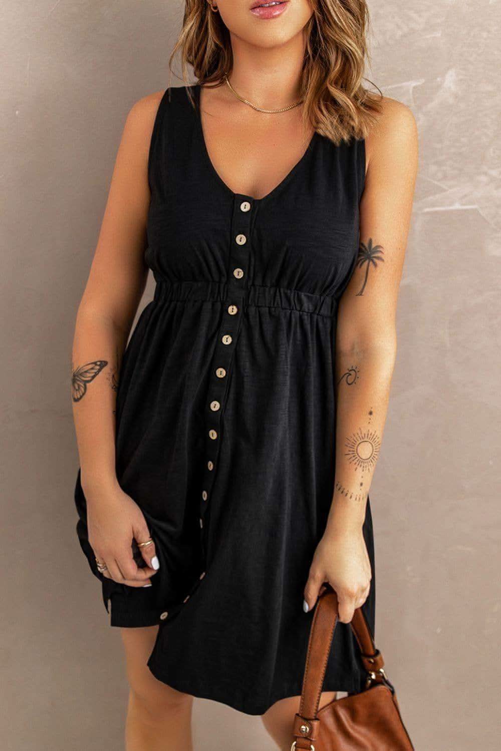 Rachel Sleeveless Button Down Mini Magic Dress - SwagglyLife Home & Fashion