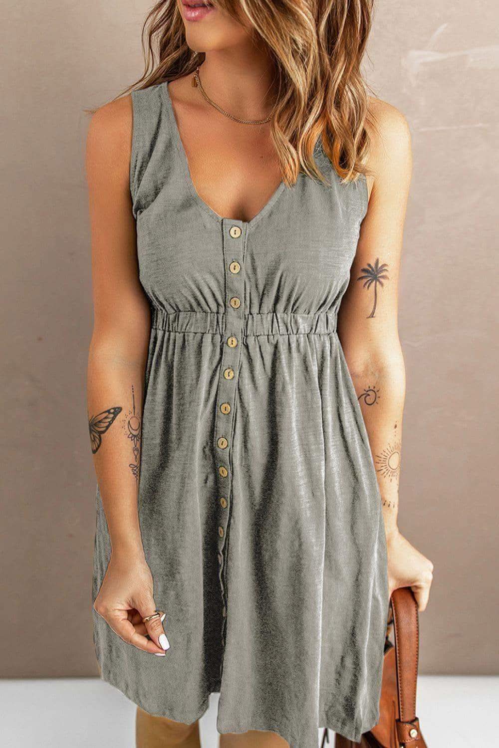 Rachel Sleeveless Button Down Mini Magic Dress - SwagglyLife Home & Fashion