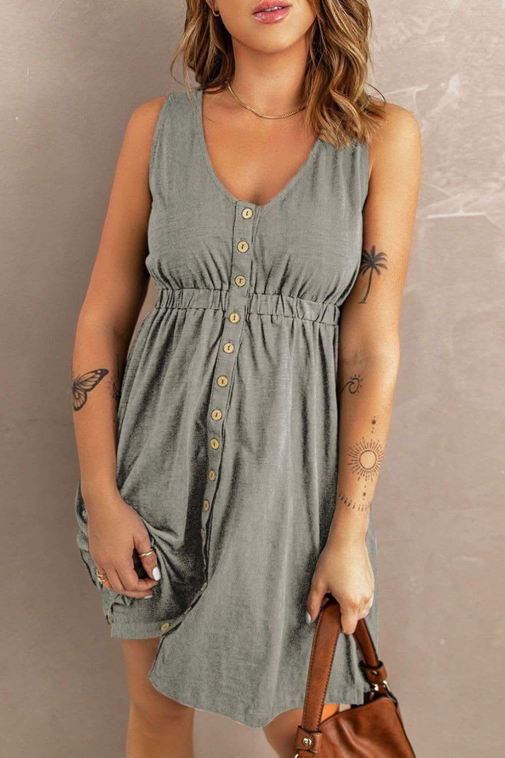 Rachel Sleeveless Button Down Mini Magic Dress - SwagglyLife Home & Fashion