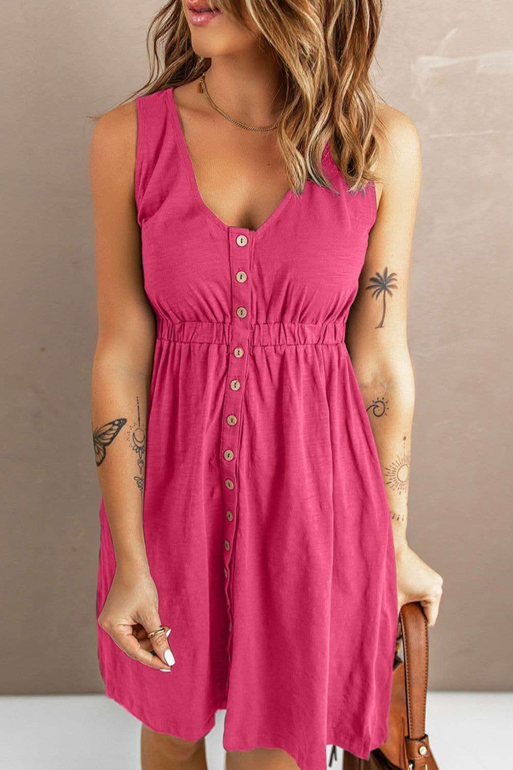 Rachel Sleeveless Button Down Mini Magic Dress - SwagglyLife Home & Fashion