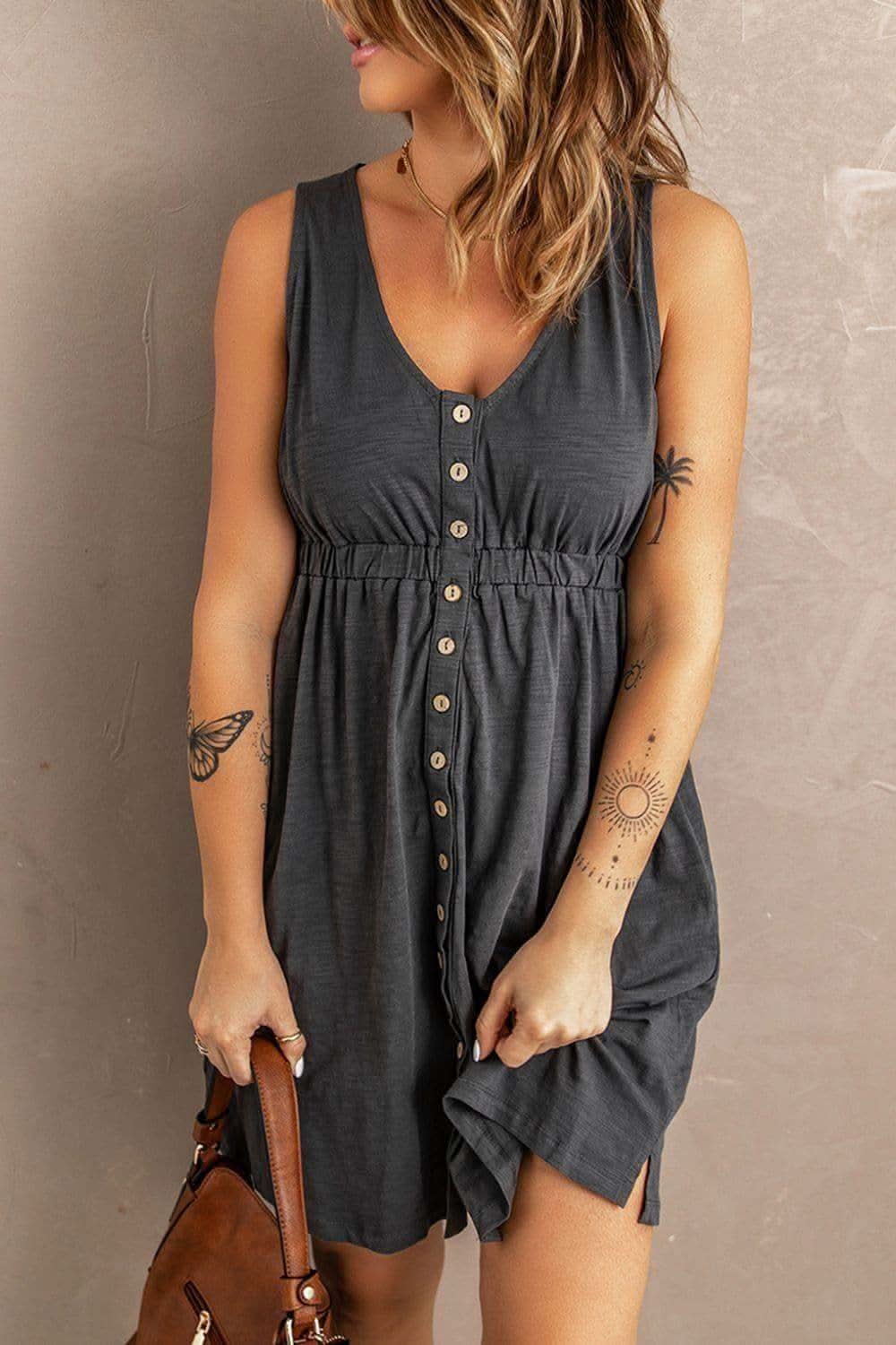 Rachel Sleeveless Button Down Mini Magic Dress - SwagglyLife Home & Fashion