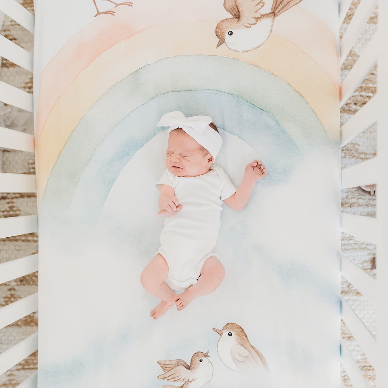 Rainbow and Birds Standard Size Crib Sheet in - Crib sheets photo