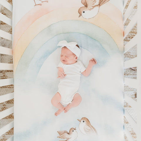 Rainbow and Birds Standard Size Crib Sheet in - Crib sheets photo