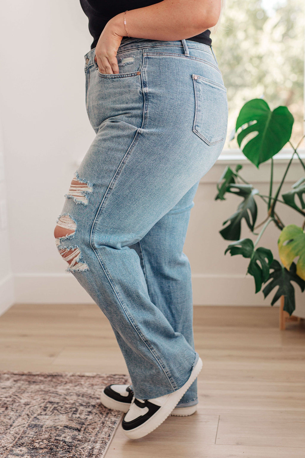 Ramona High Rise Rigid Magic Destroyed Straight Jeans - SwagglyLife Home & Fashion