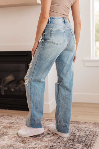 Ramona High Rise Rigid Magic Destroyed Straight Jeans - SwagglyLife Home & Fashion
