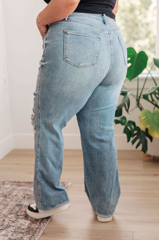 Ramona High Rise Rigid Magic Destroyed Straight Jeans - SwagglyLife Home & Fashion