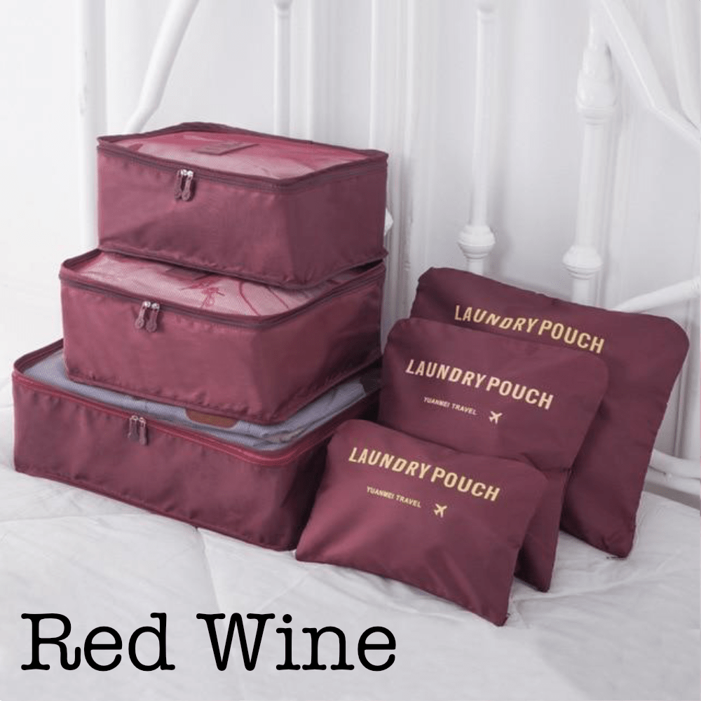 6 Piece Travel Organizer in Red Wine - Travel photo
