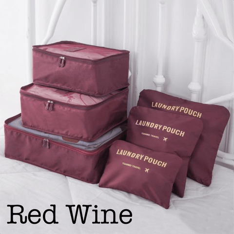 6 Piece Travel Organizer in Red Wine - Travel photo