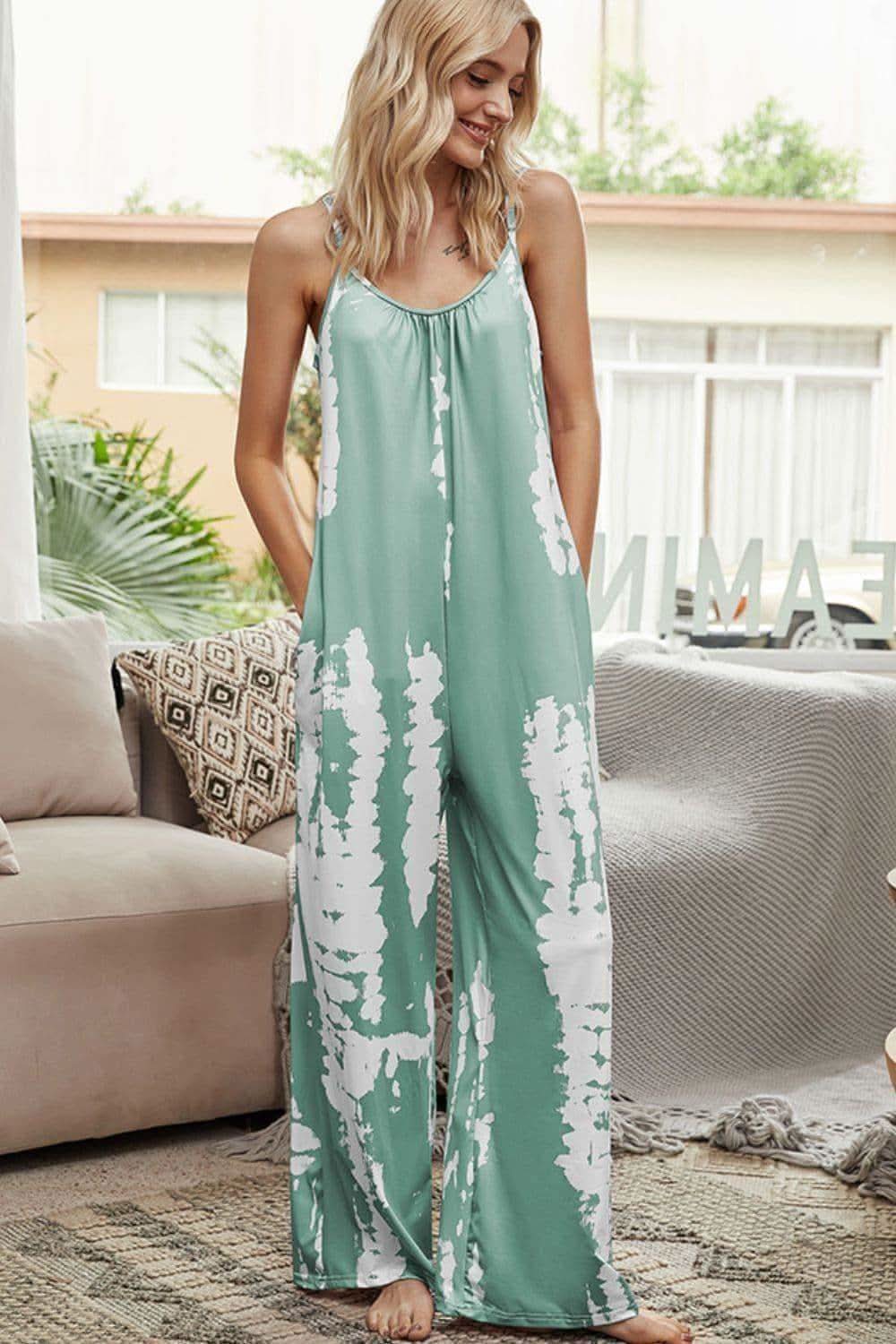 Remi Tie-Dye Spaghetti Strap Jumpsuit with Pockets - SwagglyLife Home & Fashion