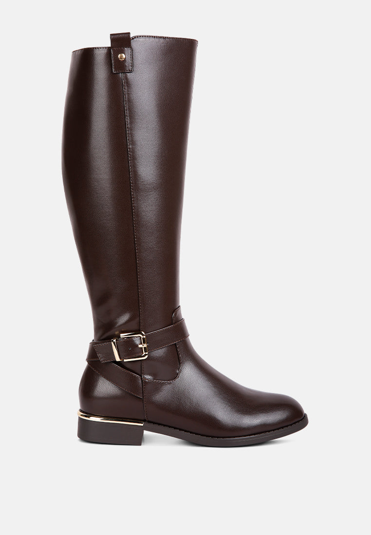 Renny Buckle Strap Embellished Calf Boots in Brown - Boots photo