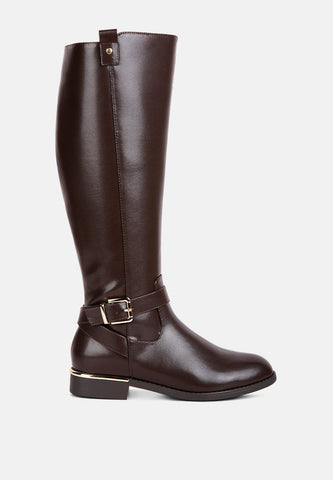 Renny Buckle Strap Embellished Calf Boots in Brown - Boots photo
