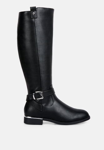 Renny Buckle Strap Embellished Calf Boots in Black - Boots photo