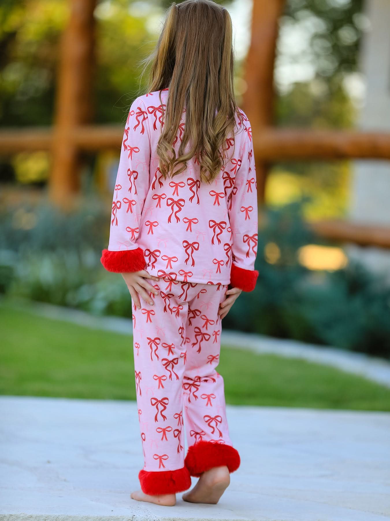 Bow Girls Pajama Set with Furry Trim -