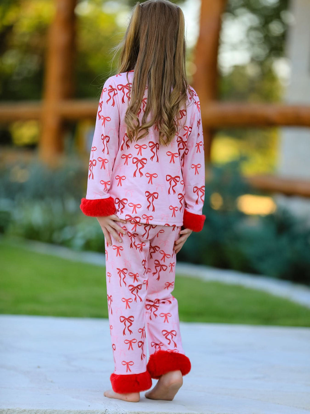 Bow Girls Pajama Set with Furry Trim -