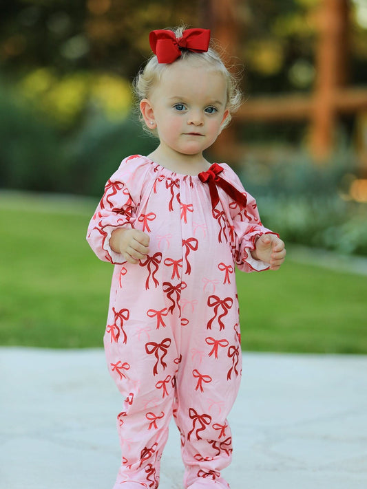 Bow Print Baby Girls Romper -