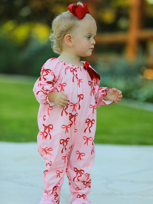 Bow Print Baby Girls Romper -