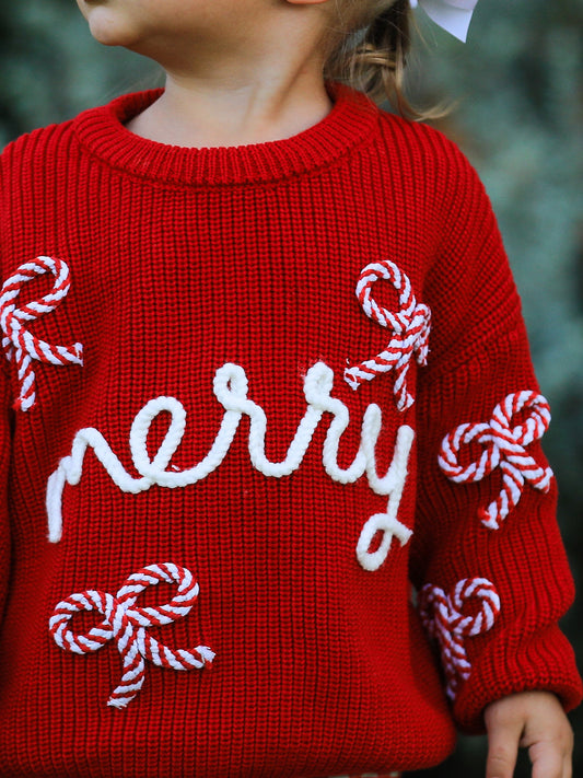 Mom and Me Winter Christmas Red "merry" Pullover Sweater -