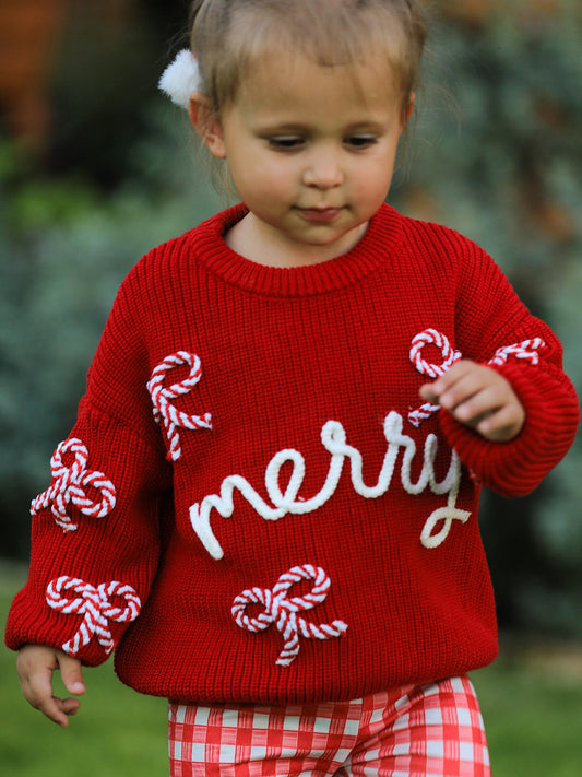 Mom and Me Winter Christmas Red "merry" Pullover Sweater -