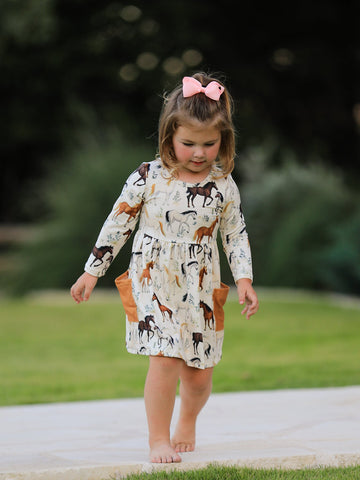 Western Horse Print Long Sleeve Dress