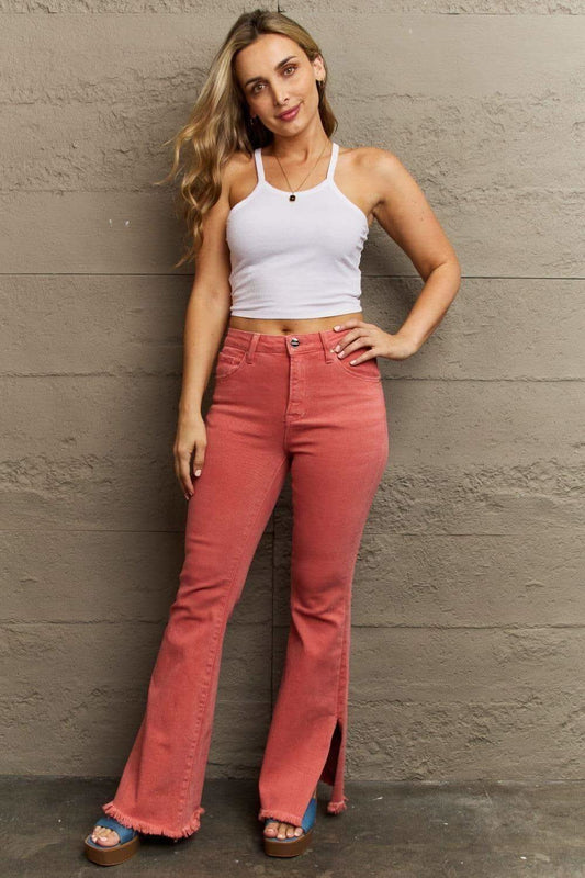 RISEN Bailey Full Size High Waist Side Slit Flare Jeans in - Pants photo
