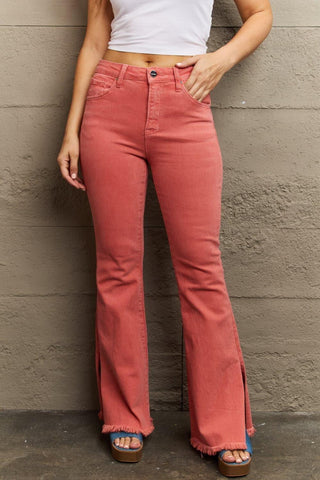 RISEN Bailey Full Size High Waist Side Slit Flare Jeans - SwagglyLife Home & Fashion