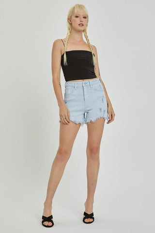 RISEN Full Size High Rise Distressed Detail Denim Shorts - SwagglyLife Home & Fashion