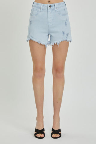 RISEN Full Size High Rise Distressed Detail Denim Shorts - SwagglyLife Home & Fashion