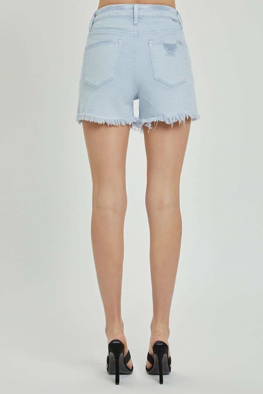RISEN Full Size High Rise Distressed Detail Denim Shorts - SwagglyLife Home & Fashion