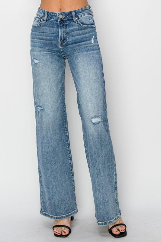 RISEN Full Size High Waist Distressed Wide Leg Jeans - SwagglyLife Home & Fashion