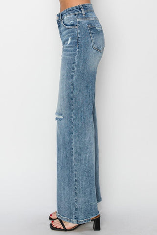 RISEN Full Size High Waist Distressed Wide Leg Jeans - SwagglyLife Home & Fashion