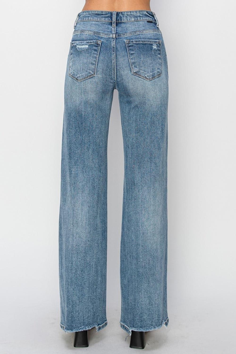 RISEN Full Size High Waist Distressed Wide Leg Jeans - SwagglyLife Home & Fashion