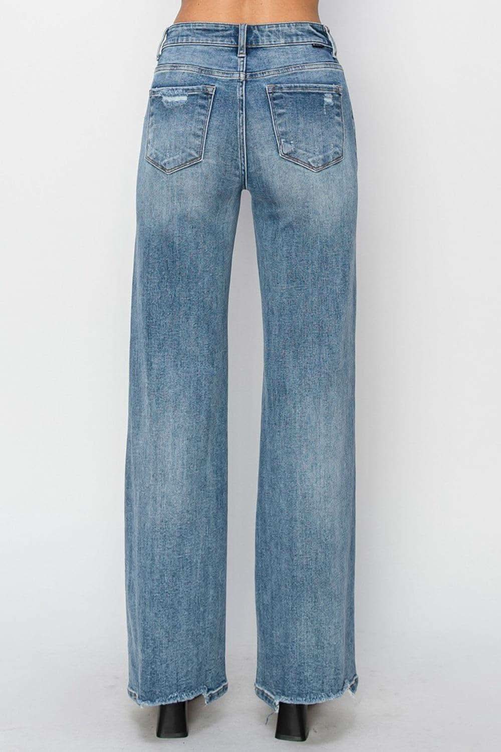 RISEN Full Size High Waist Distressed Wide Leg Jeans - SwagglyLife Home & Fashion