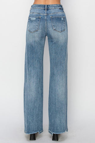 RISEN Full Size High Waist Distressed Wide Leg Jeans - SwagglyLife Home & Fashion
