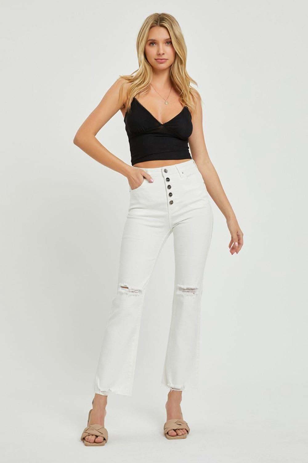 RISEN High Rise Button Fly Straight Ankle Jeans - SwagglyLife Home & Fashion