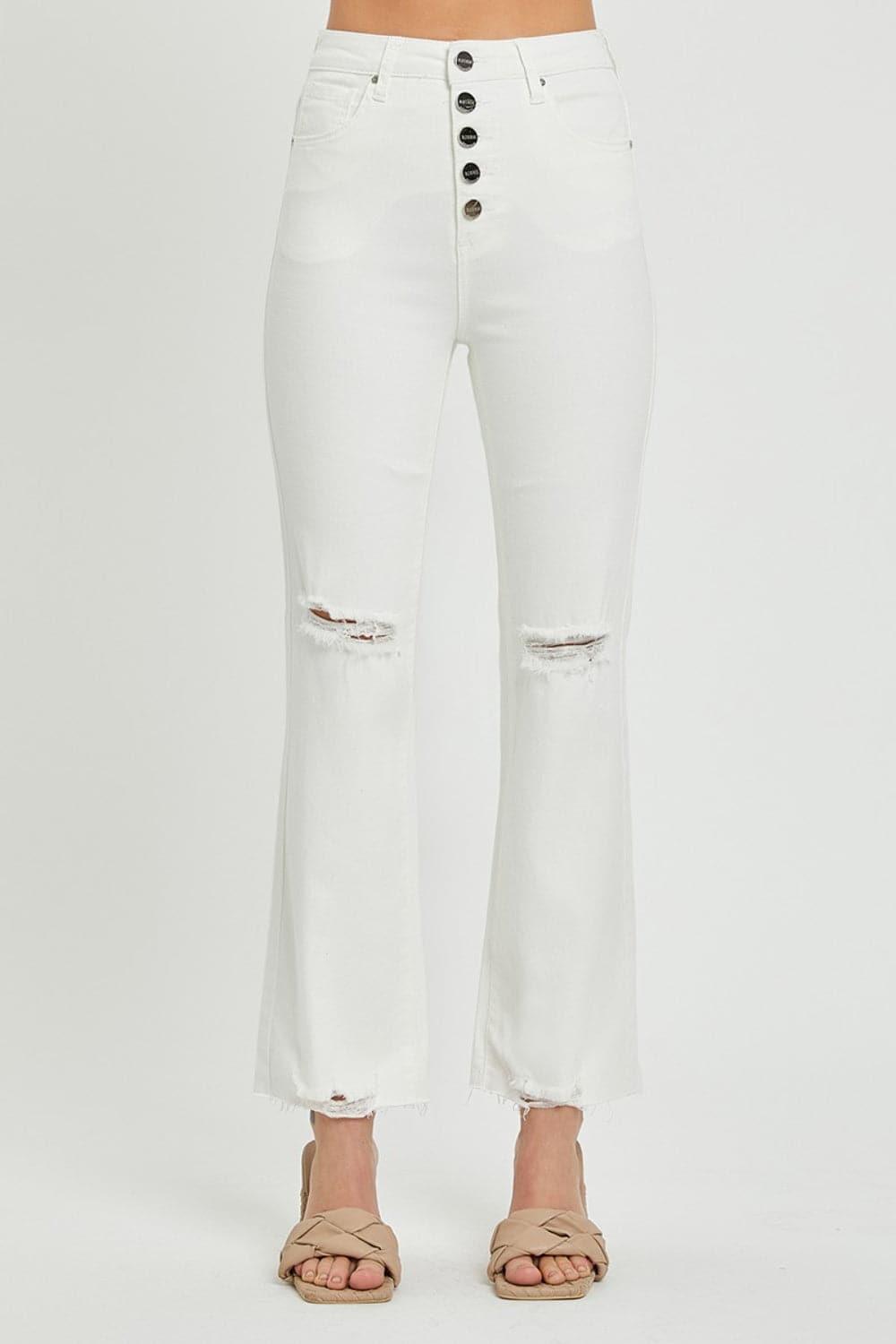 RISEN High Rise Button Fly Straight Ankle Jeans - SwagglyLife Home & Fashion