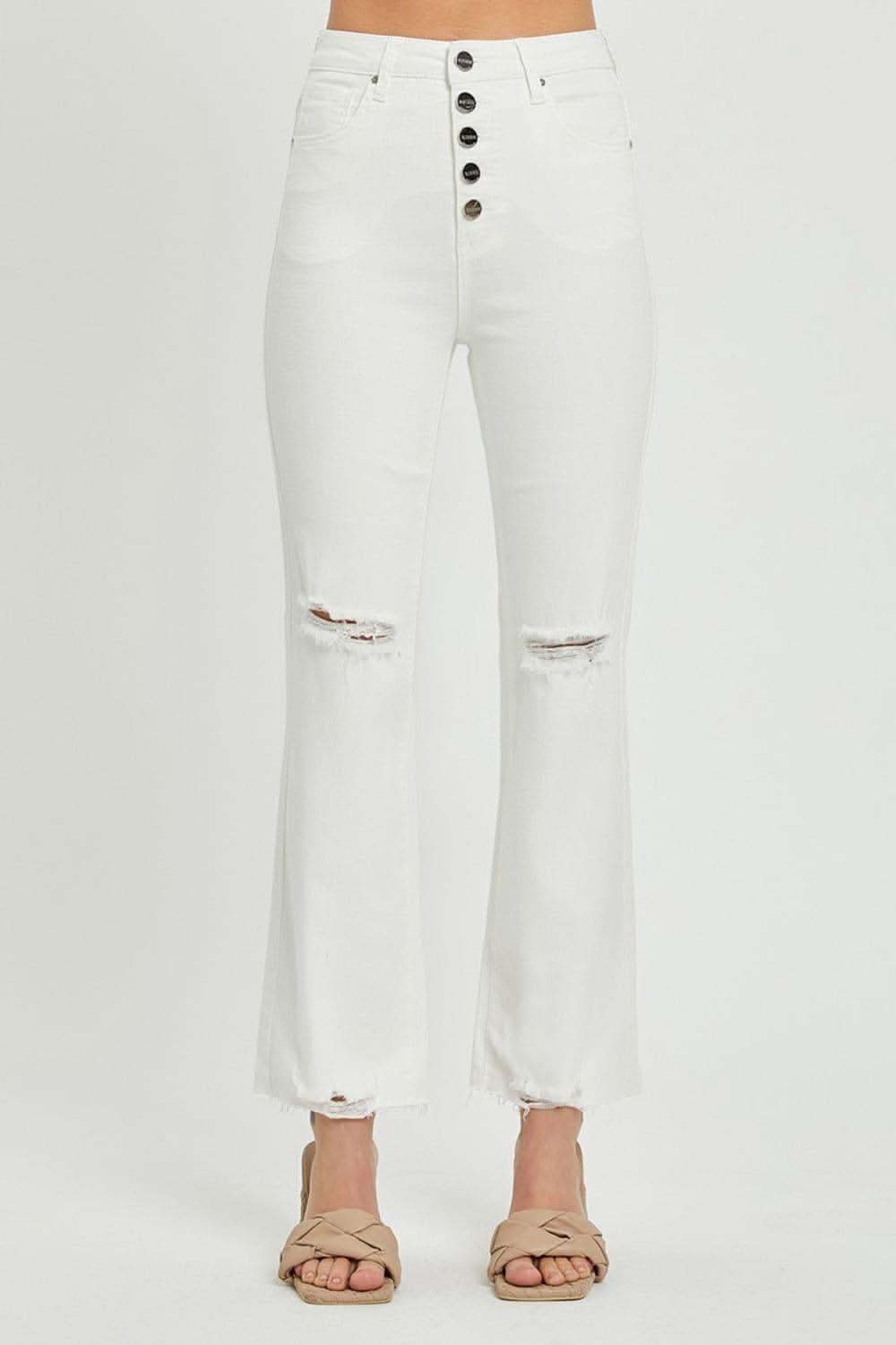 RISEN High Rise Button Fly Straight Ankle Jeans - SwagglyLife Home & Fashion