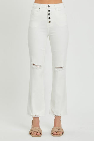 RISEN High Rise Button Fly Straight Ankle Jeans - SwagglyLife Home & Fashion