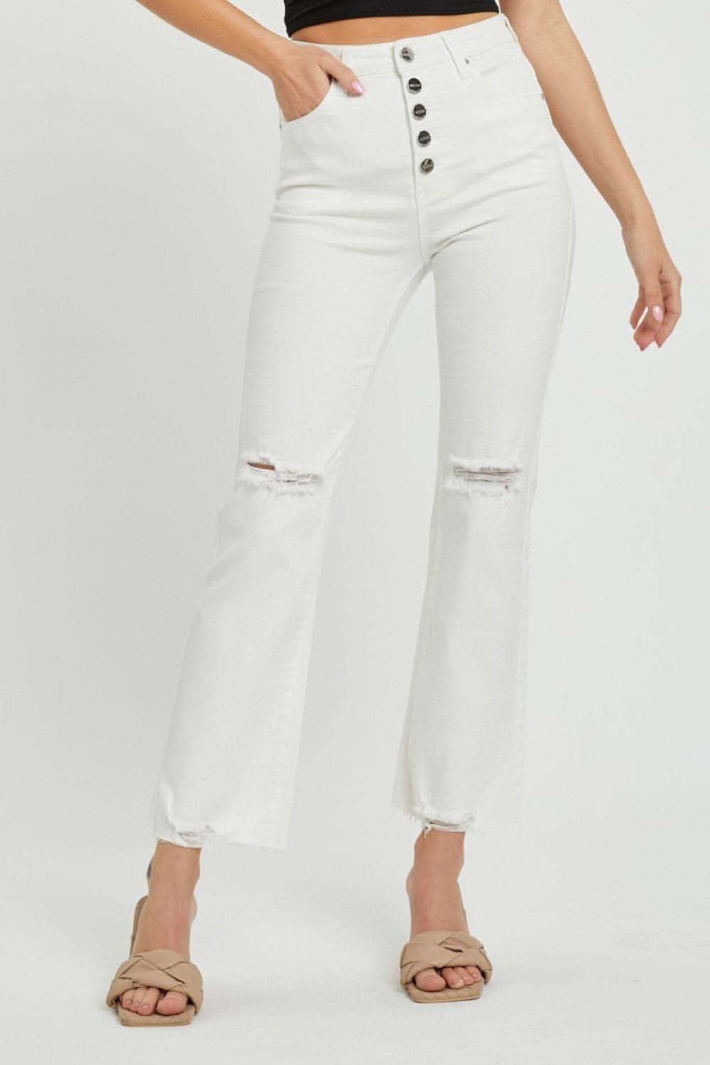 RISEN High Rise Button Fly Straight Ankle Jeans - SwagglyLife Home & Fashion