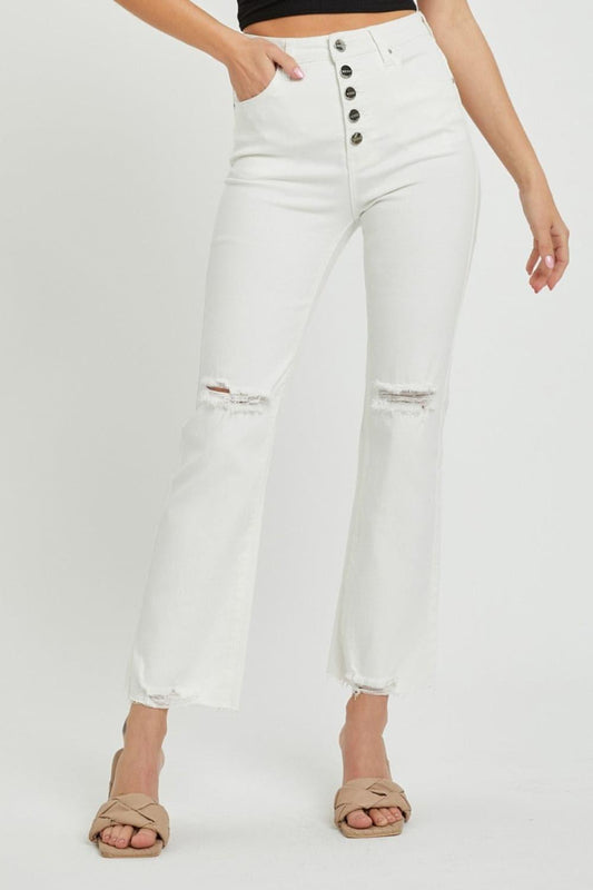 RISEN High Rise Button Fly Straight Ankle Jeans - SwagglyLife Home & Fashion