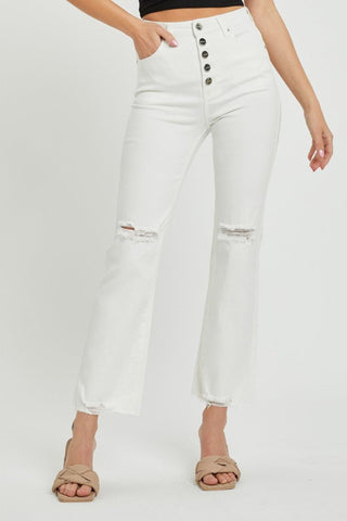RISEN High Rise Button Fly Straight Ankle Jeans - SwagglyLife Home & Fashion