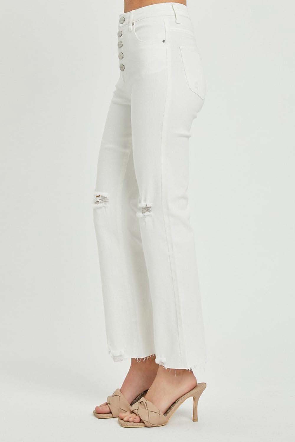 RISEN High Rise Button Fly Straight Ankle Jeans - SwagglyLife Home & Fashion