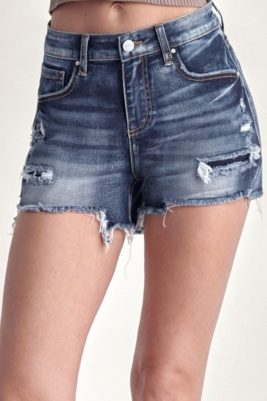 RISEN Mid Rise Raw Hem Denim Shorts - SwagglyLife Home & Fashion