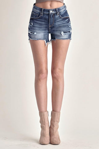 RISEN Mid Rise Raw Hem Denim Shorts - SwagglyLife Home & Fashion