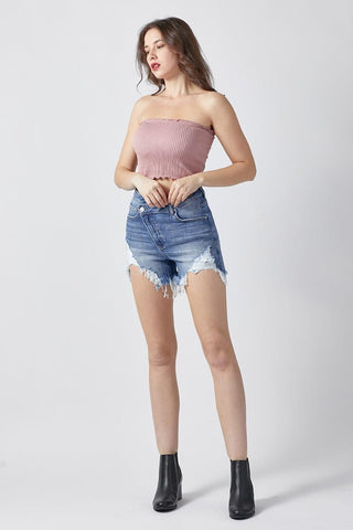 RISEN Raw Hem Asymmetrical Waist Denim Shorts - SwagglyLife Home & Fashion