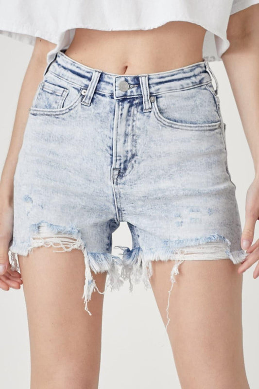 RISEN Raw Hem Distressed High Rise Denim Shorts - SwagglyLife Home & Fashion